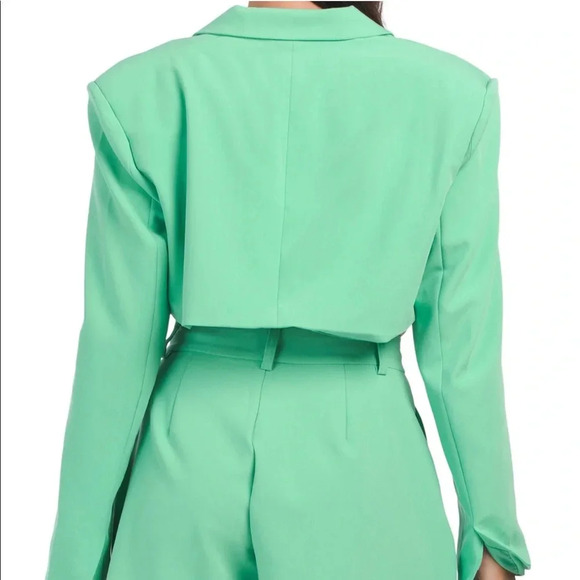 NWT WEWOREWHAT X DANIELLE BERNSTEIN GREEN CROPPED BLAZER - Picture 2 of 4